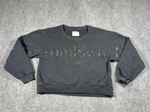 Abercrombie Fitch Sweatshirt Womens Small Crop Long Sleeve Black Spellout Logo - Picture 1 of 8