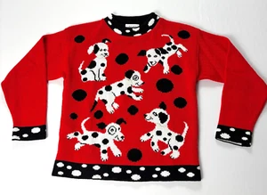 Vintage Jet Set Sweaters Girls Youth Dalmation Sweater Red Sz L (14) Dog Pearls - Picture 1 of 6