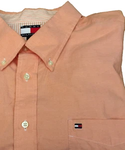 TOMMY HILIGER CAMICIA ABBOTTONATA UOMO XXL ARANCIONE MANICA LUNGA 100% COTONE 56"x33" - Foto 1 di 21