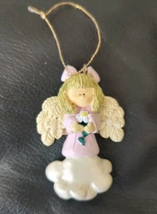 Vintage GANZ Angel Christmas Ornament Pink Dress Bow Flower Wings Cloud Girl - Picture 1 of 6