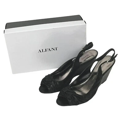 Tacón de cuña Alfani Raina de cuero negro peep-toe talla 9,5 Foto 1 de 4