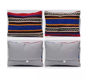 Juego de 2 fundas de almohada Kilim turcas hechas a mano 20"x14" a rayas rústicas decoración del hogar - Imagen 1 de 7