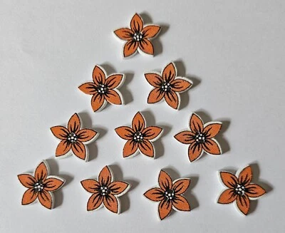 10 Orange Flower Shape Two Hole Buttons Size 20mm - Image 1 of 2