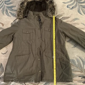 Apt. 9 Women's Size XL Olive Green Faux-Fur Hooded Anorak Parka/jacket - Picture 1 of 11