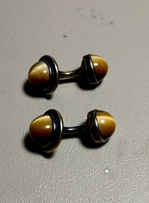 Vintage Art Nouveau Style Tiger Eye Cuff Links Doubled Sided. Very Old - Image 1 of 4