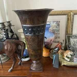 Stunning funnelVintage metal 15” tall urn vase art deco flowers display - Picture 1 of 11
