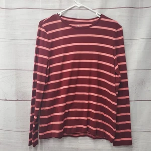 Talbots Maroon Pink Striped Top Size XL Round Neck Long Sleeve Pima Cotton Red - Picture 1 of 5