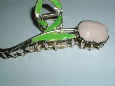 LARGE PINK ENAMEL TULIP PONYTAIL OR BUN HAIR CLAW CLIP 4.5" NWT - Image 1 of 4