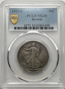 1917 S Walking Liberty Half Dollar PCGS VG10 Reverse MM Gold Shield PCGS Pop 29 - Picture 1 of 8