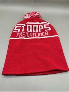 Stoops Freightliner Beanie Sock Hat Red/White Pom Trucking Advertising - Picture 1 of 5