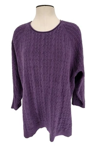 Lands End Woman Purple Heavy Cable Pullover Sweater Sz- 3X /24-26 Raglan Sleeve - Picture 1 of 8
