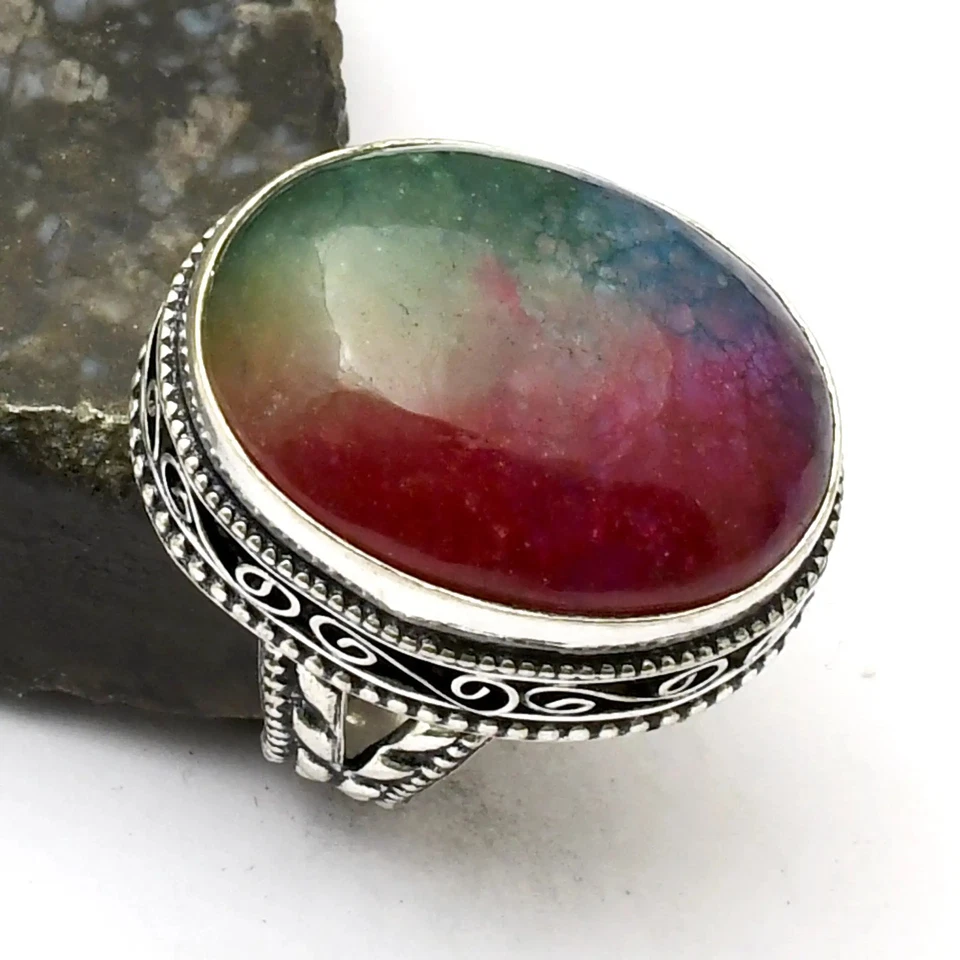 Кольцо ювелирное со старинным дизайном с радужным солнечным кварцем и драгоценными камнями размер США - 7 AR 41082 - Изображение 1 из 1