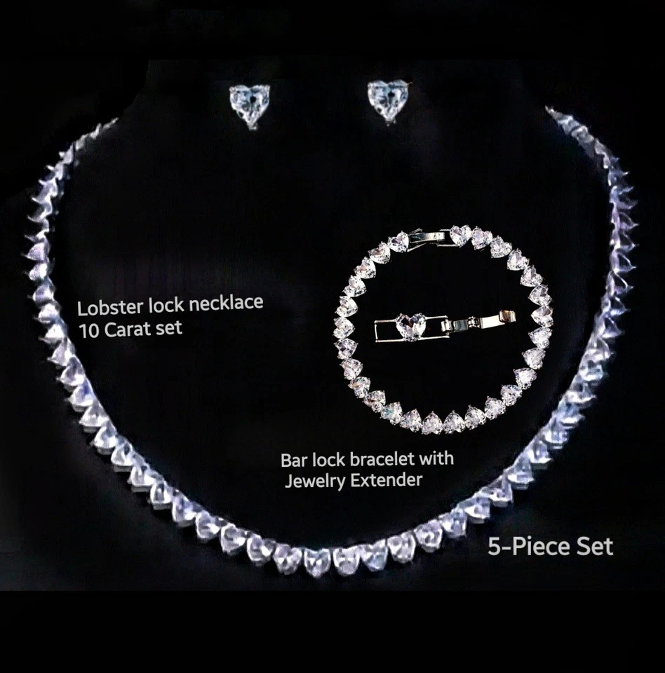18k White Gold Plated Stunning 5p Tennis Heart Jewelry Set Lab-Created Swarovski - Image 1 of 4