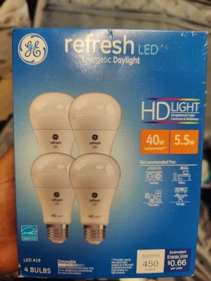 GE Refresh HD LED Light Bulb Medium Base Daylight 5.5W / 40W 4-Pack NEW - Image 1 of 3