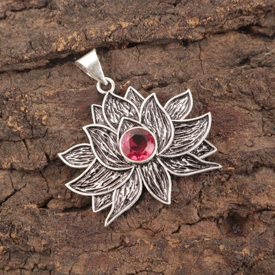 Colgante de joyería de plata de ley 925 hecha a mano con piedras preciosas de turmalina rosa regalo para Foto 1 de 3