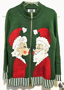 WHOOPI GOLDBERG Holiday Sweater Jacket Santa Mrs Claus Womens Lg 2018 Pockets - Picture 1 of 5