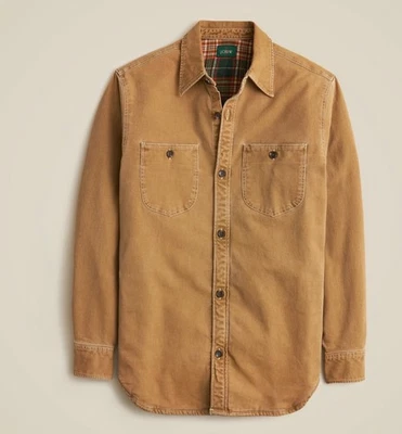 J Crew Mens Flannel-Lined Duck Canvas Shirt Jacket - Roasted Cider Brown - M - Image 1 of 4