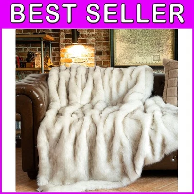 Manta de lujo blanca de piel sintética 51"x67" puntas negras Foto 1 de 4