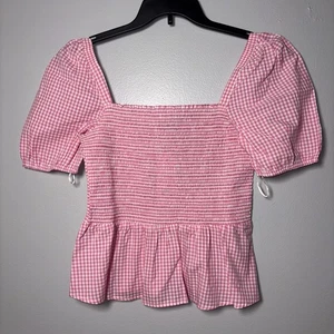 Top French Connection Mujer M Artina Begonia Rosa Cuadros Guinga Calado Lechera - Imagen 1 de 14