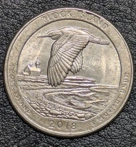 2018-P 25c ATB Block Island Quarter Struck Through Grease Error Grease Filled - Picture 1 of 12