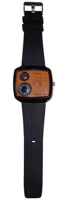 Montres Carlo Uhr Herren Quarz Kompass Thermometer Rechteck orangefarbenes Zifferblatt schwarz - Bild 1 von 8