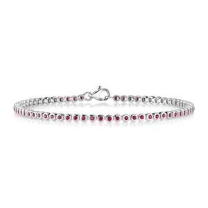 14K White Gold Ruby Tennis Bracelet Natural Bezel Set Round Cut 0.80 CT - Picture 1 of 4