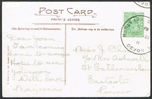 Devon PH 1911 Postkarte Budleigh Salterton-Pinner SKELETT Stempel KGV 1/2d grün. - Bild 1 von 2