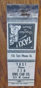 TAXI CAB: OWL CAB (1940s MATCHBOOK MATCHCOVER) -F24 - Picture 1 of 1