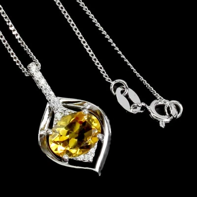 925 Argento Sterling Collana Ovale Citrino 9x7mm Gemma Gioielli - Immagine 1 di 4