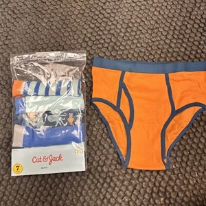 Cat & Jack Boys 7 Pk Ocean Animal Theme Cotton Briefs Sz Large 12/14 blue Orange - Picture 1 of 3