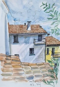Original watercolor painting San Marino cityscape summer landscape A5 - Picture 1 of 3