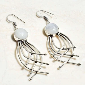 Rainbow Moonstone Handmade Drop Dangle Earrings Jewelry 2.48" AE 13642 - Picture 1 of 1