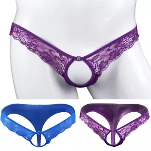 Mens Crotch Open Lace Underwear Briefs Panties G-string Hollow Lingerie Thongs - Picture 1 of 33