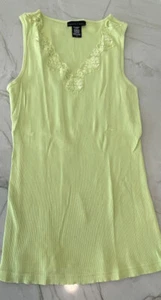 Apostrophe Green ribbed cotton tank with lace accent on neckline Size L - Picture 1 of 2