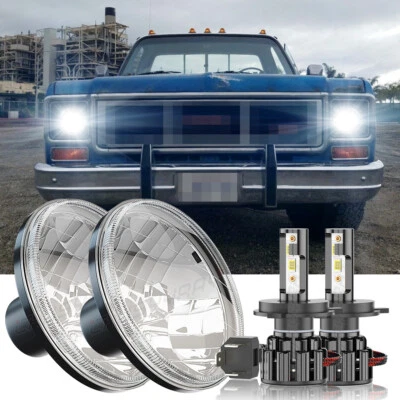 For GMC C15/C25 C35 1975-1978 Pair 7"inch Round LED Headlights DRL Hi-Lo Beam - Image 1 of 4