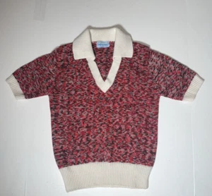 Vintage Short Sleeve Sweater Size Small 70s Men Big Collar Godfrey Lewis - Picture 1 of 13