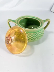 Antique Vintage W S George Green Basket Weave Creamer Pitcher Lid 146B 4x3” - Picture 1 of 13