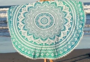 Ombre Roundy Mandala Throw Yoga Mat Indian Wall Hanging Round Tapestry Beach Mat - Picture 1 of 4