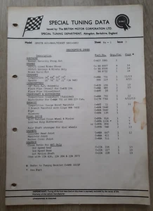 BMC Special Tuning Data Sheets x 4 Manual - Sprite / Midget - Picture 1 of 3