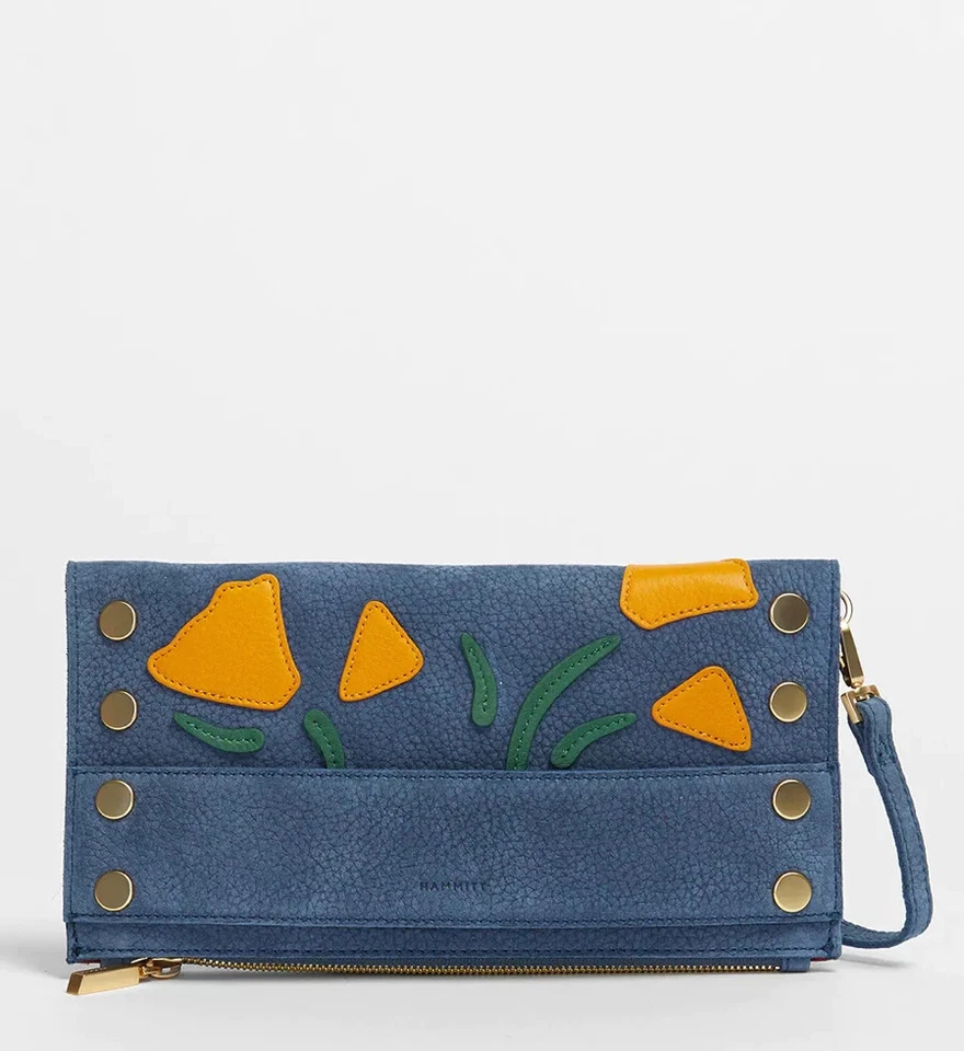 Hammitt Ryan Leather Poppy Skies Crossbody Clutch Bag Handbag