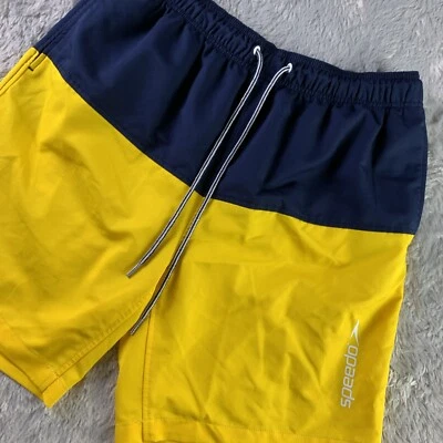 Speedo Swim Trunks Mens Large Yellow Blue White Color Block Vacation Beach Pool - Image 1 of 4