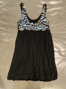 Alice + Olivia Womens Big Sequin Silk Jersey Bubble Dress Small BlackSilver $395 - Picture 1 of 4