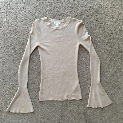 H & M свитер женщин XS Crewneck Bell рукав желтовато-коричневый длинным рукавом - Изображение 1 из 4