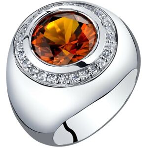 Men's 6 carats Created Yellow Sapphire Signet Ring in Sterling Silver