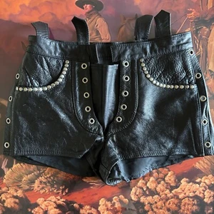 The raddest vintage lace-up leather shorts ever XS black - Picture 1 of 16