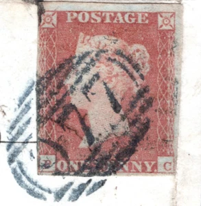 GB QV PENNY RED SG.8 1d Rare BLUE *977* FERRY HILL Numeral Durham Piece RBR51 - Picture 1 of 6