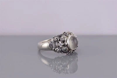 Anillo de plata de ley ovalado gris cuarzo tallado banda enmascarada 925 talla: 10 Foto 1 de 4