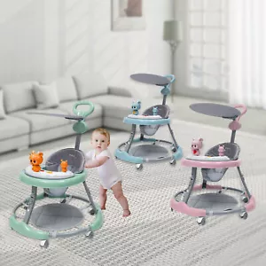 Blue/ Green/ Pink Foldable Baby Walker Padded Toy Sit to Stand PVC Silent Wheel - Picture 1 of 24
