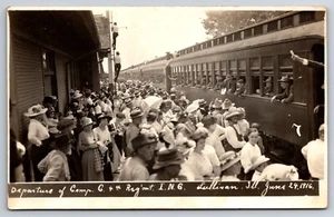 Illinois National Guard Leaving Sullivan IL Train 1916 Real Photo RPPC - Picture 1 of 2