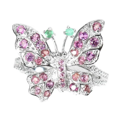 Valentinstag 925 Silberring Rund Rhodolith Smaragd Edelstein Schmuck Größe 9 - Bild 1 von 4